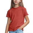 thumbnail image 2 of BOVXNPU Girls Short Sleeve T-Shirts Solid Ruffled Short Sleeve Round Neck Breathable Tee Girls Summer Tops, 2 of 6