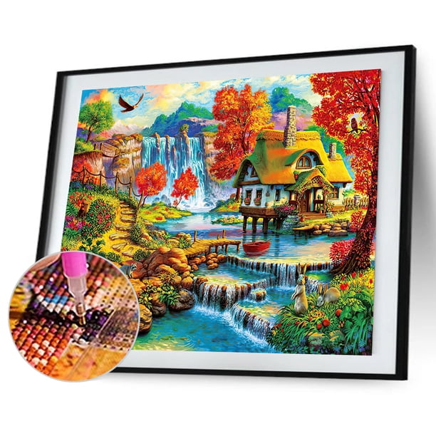 Cuadros Decorativos 5D DIY Diamond Painting River House Full Round Drill Mosaic Home (NH1413) Wdftyju embutido en tela