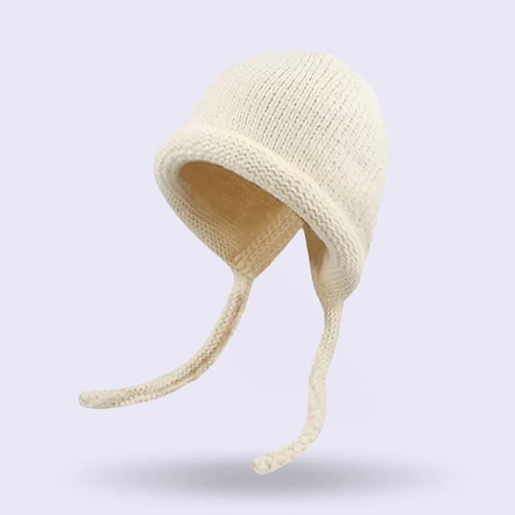 Women's Retro Slouchy Knit Beanie, Ribbed Brim Roll-Up Hat, Face Slimming Warm Ear Flap Cap, Soft Stretchable Winter Hat, Oversized Comfort Fit, Casual Daily Wear - Beige