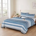 thumbnail image 2 of Queen Quilt Set 90''x96'', Blue Nordic Style Stripes Lightweight Summer Bedspread Coverlet Set with 2 Pillow Shams, Blue Gray Texture Breathable All Season Quilt Bedding for Bedroom/Guest Room, 2 of 9