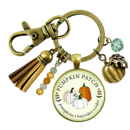 Pumpkin Patch Keychain Hayrides Cider Favorite Fall Season Autumn Theme Jewelry Bronze Charm
