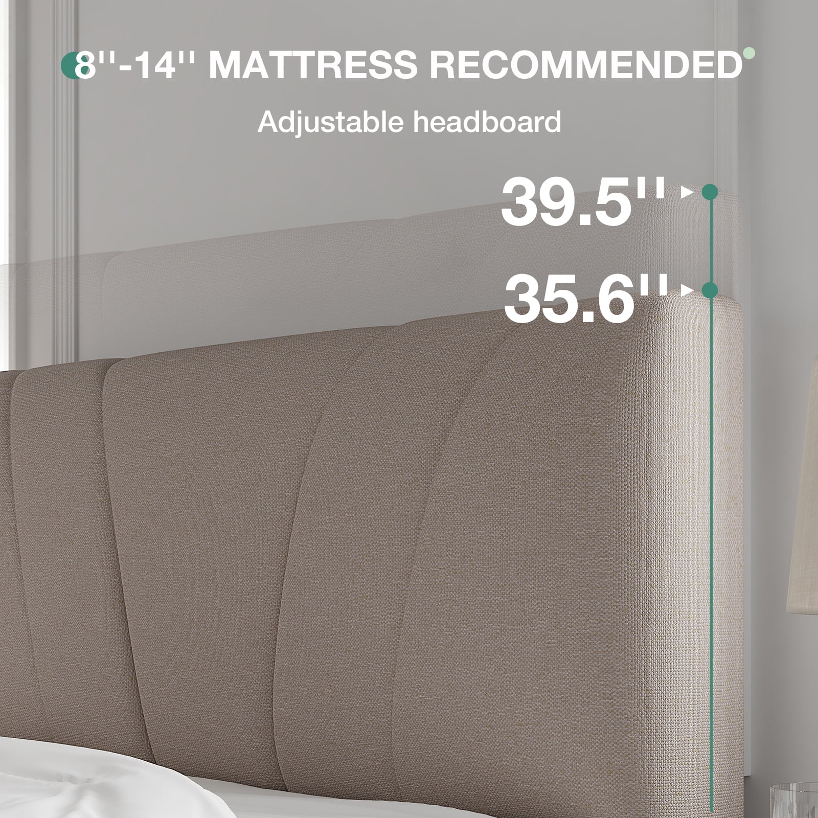Novilla King Size Bed Frame with Adjustable Headboard Platform King Bed Frame Linen Fabric Upholstered Headboard, No Box Spring Needed, Noise-Free, Wooden Slats Support, Easy Assembly, Beige