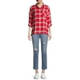 thumbnail image 2 of No Boundaries Juniors Faux Sherpa Lined Plaid Flannel Top, 2 of 6