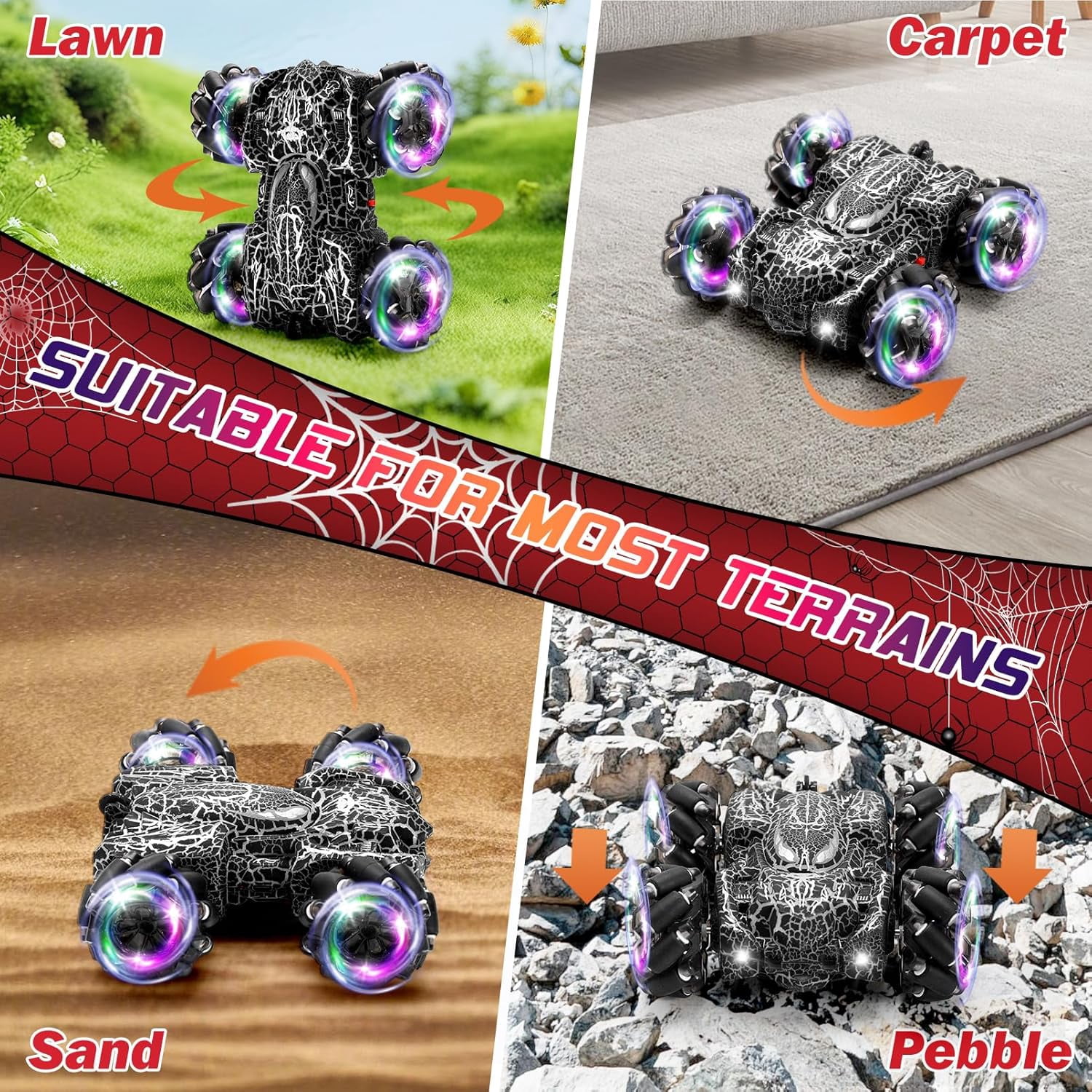 Gesture Control RC Stunt Car for Kids, 2.4GHz Hand Controlled Remote Control Car with 360° Rotation, Double-Sided Driving, LED Lights, Rechargeable Off Road Toy for Boys Ages 4 5 6 7 8 9 10 11 12