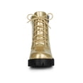 thumbnail image 6 of BLISSFUL STEP Women's Boot Rounded Toe Side Zip Combat Block Heel Ankle Boots Gold 7, 6 of 7