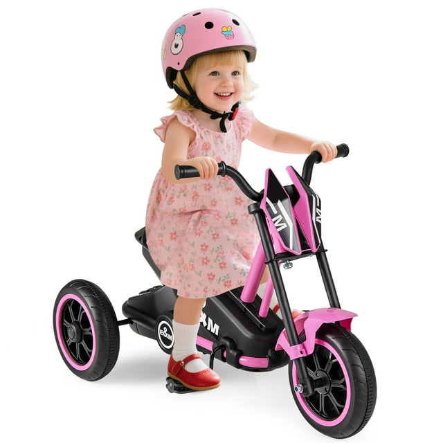 Gymax Kids Tricycle w/Foot Pedals Forward/Backward Steering Handlebars Aged 3+ Pink