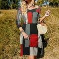 thumbnail image 3 of Geometric Abstract Art Red Black Grey Red Women's 3/4 Sleeve Dresses Elegant A-Line Midi Dress Flare Summer Casual Sundress, 3 of 9