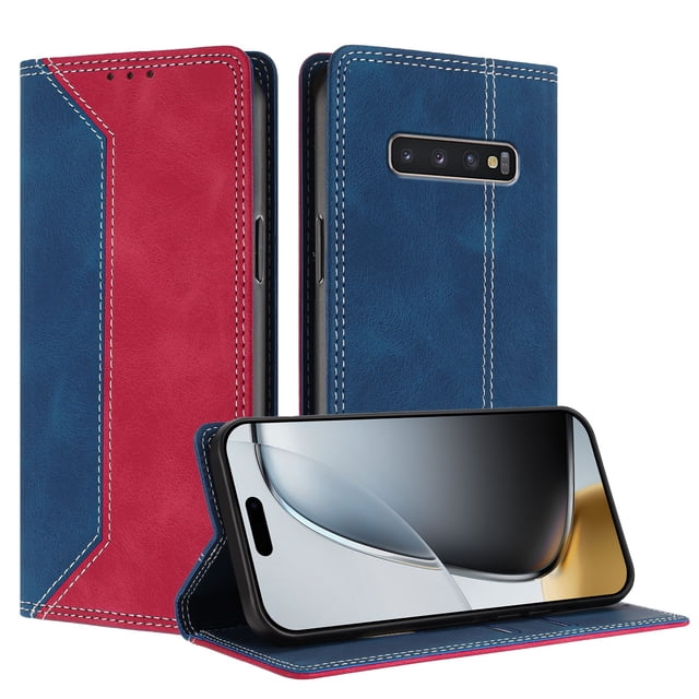 Funda FOXDOCK para Samsung Galaxy S10 Plus de Cuero Premium Bicolor con Ranuras RFID, Carcasa Tipo Billetera Antigolpes y Soporte Plegable