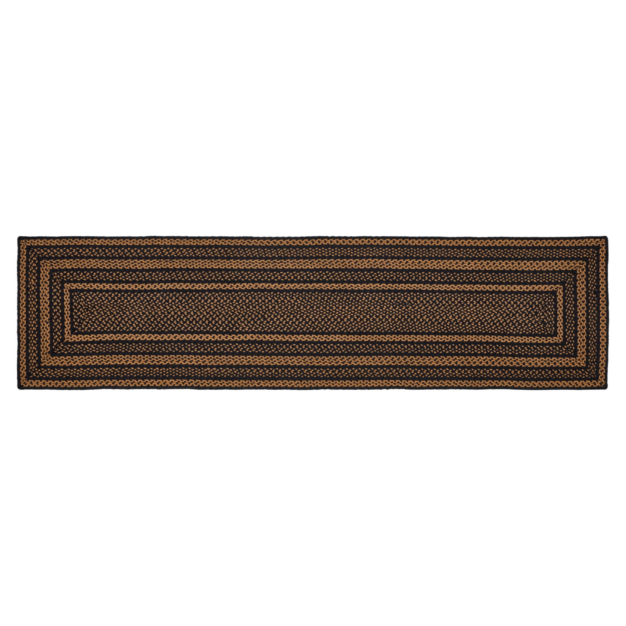 VHC Brands Black & Tan Braided Jute Runner Rug, Non-Skid Pad, Rectangle, Black, 24x96