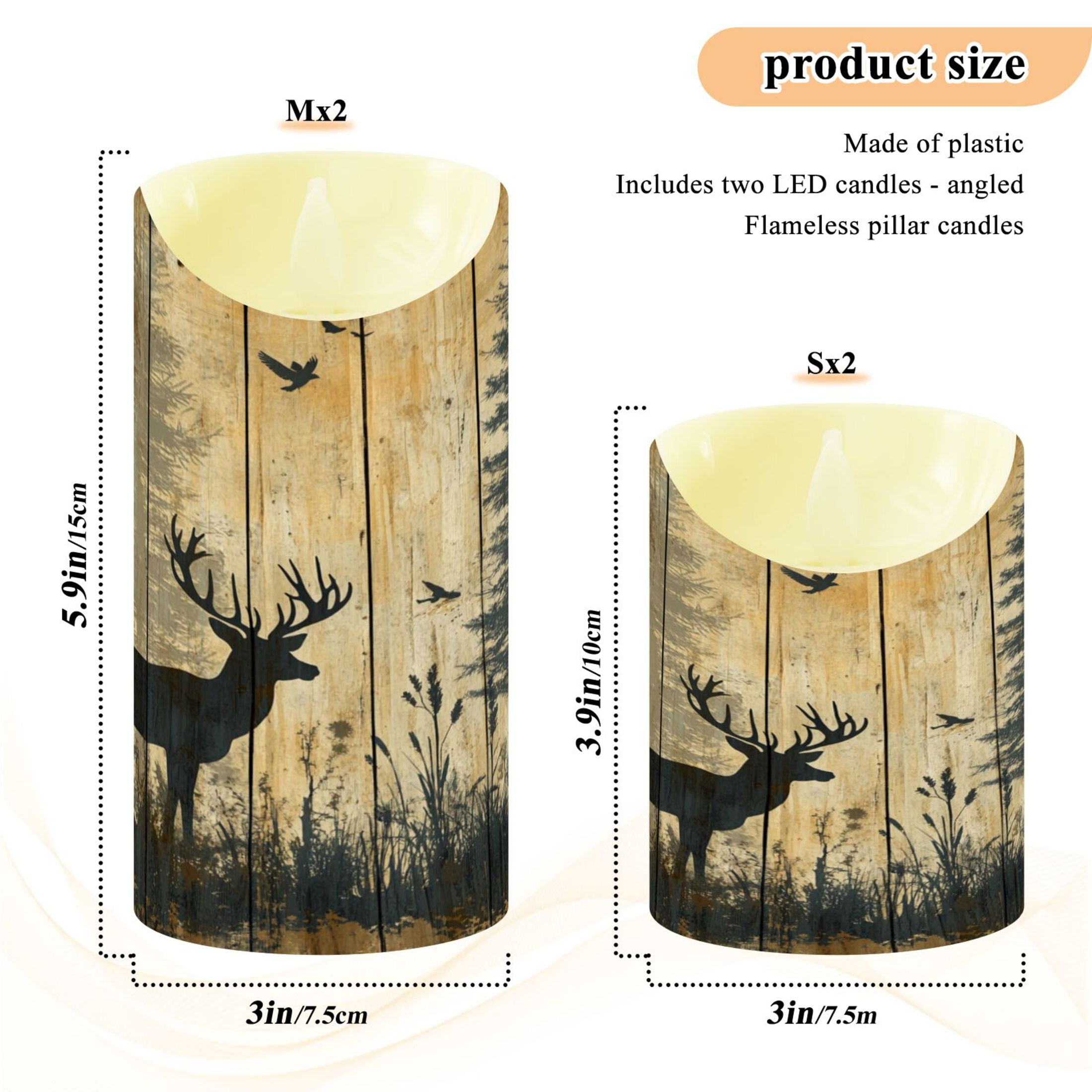 Wobogo Forest Deer Shadow Flameless Candles with Remote Battery Operated Flickering LED Candles with Timer 2/4/6/8H Medium Size