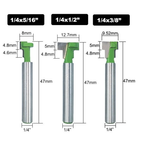 

BAMILL 3Pcs 1/4in 6mm Shank T-Slot Router Bit Set Hex Bolt Key Hole Bits Milling Cutter