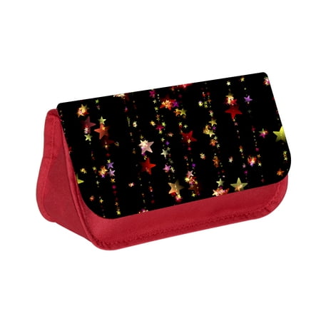 - Colorful Stars - Girls Red Pencil Case with 2 Zippered Pockets and Velcro Closure