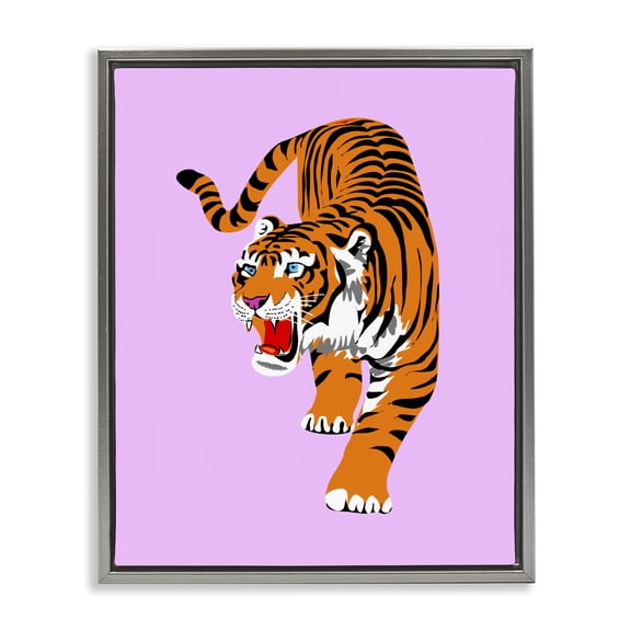 Stupell Industries Modern Roaring Tiger on Pink Gray Floating Frame Canvas Art, 25 x 31, by House of Lulu