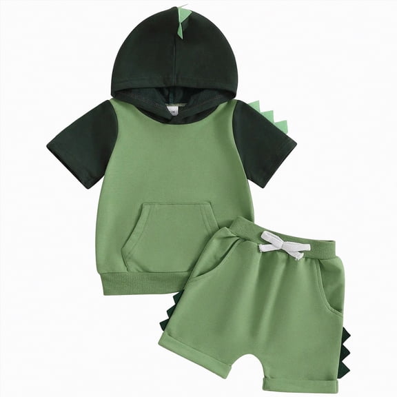 mgoYE Toddler Boy Clothes 3t Toddler Baby Boy Hooded Dinosaur Summer Outfit Funny T-Shirt Shorts Set Infant Dinosaur Clothes 6 12 18 Months 2T(Green,2-3 Years)