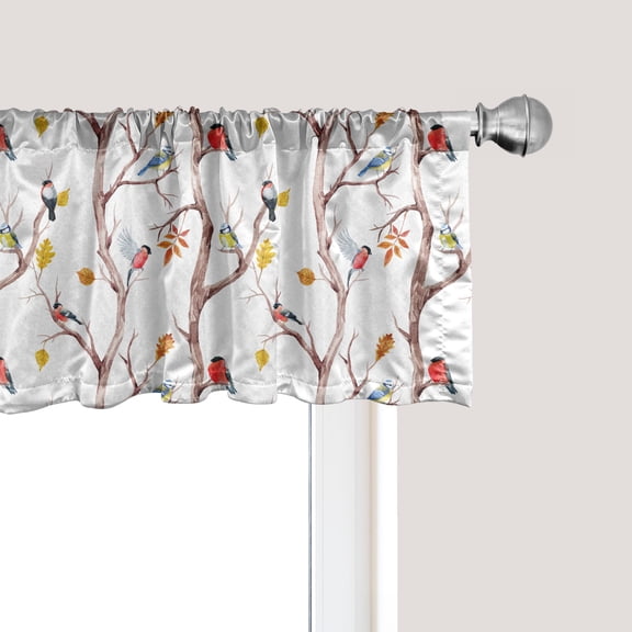 Ambesonne Autumn Window Valance, Birds on a Tree Art Design, 54" X 18", Dark Peach and Multicolor