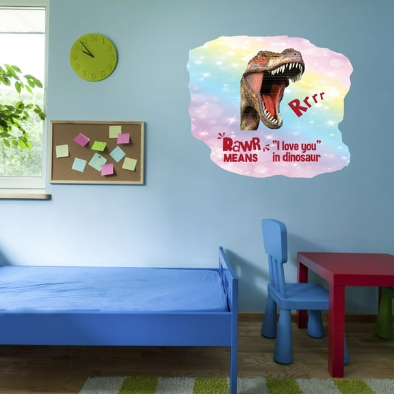 Watercolor Decal Rawr Means I Love You In Dinosaur Bedroom Wall Decal for Children Jurassic Theme Art Dinosaur Animal Decal Cute Themed Room Decal - Size: 10 In x 9 In