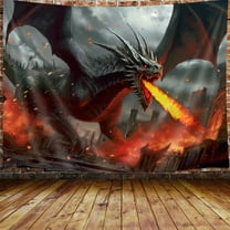 Fantasy Red Dragon Tapestry, Medieval World Dragon and Human War Poster Tapestry Wall Hanging for Men Boys Bedroom, Magical Tapestries Blanket College Dorm Home Decor 60X40inches