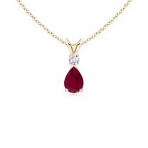 Angara Natural Ruby Teardrop Pendant Necklace for Women in 14K Yellow Gold (Size-6x4mm) - July Birthstone Jewelry | Ruby V-Bale Pendant
