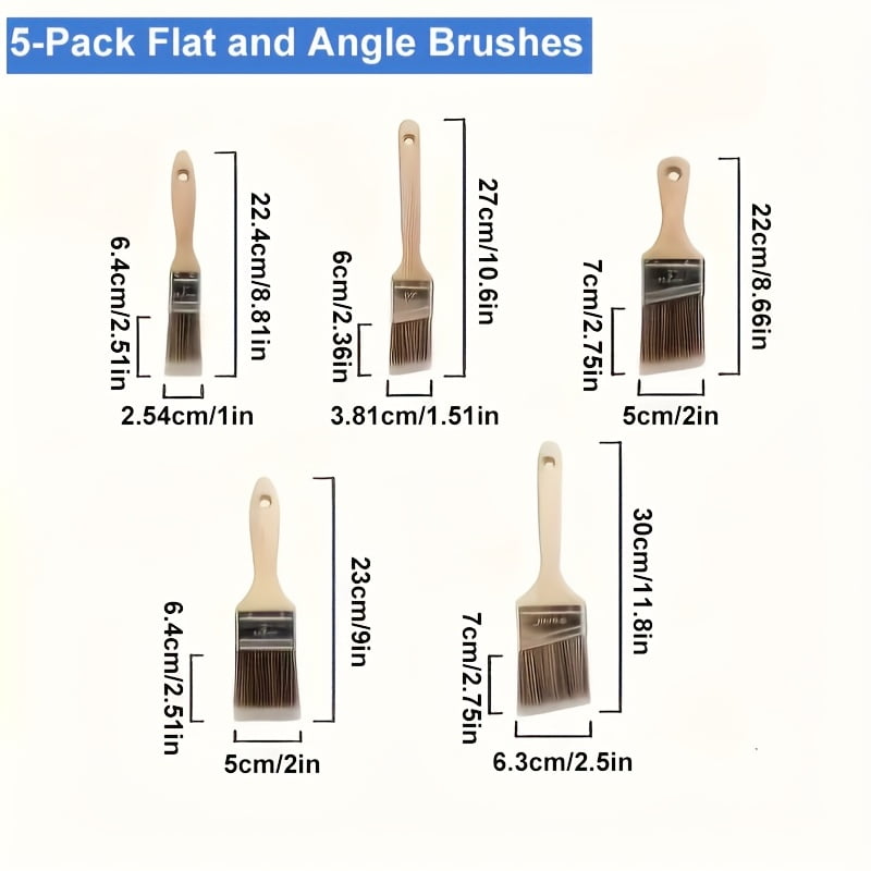 5 Professional Angled Oil Paint Brushes - Wooden Handles for Art, Crafts, School & Office