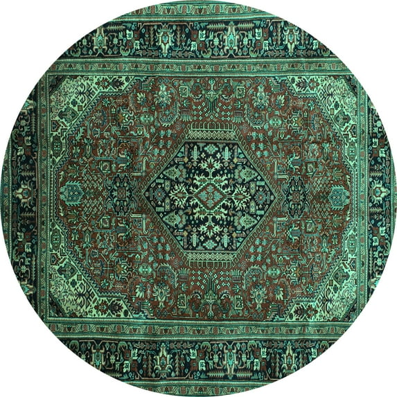 Ahgly Company Machine Washable Indoor Round Persian Turquoise Blue Traditional Area Rugs, 6' Round