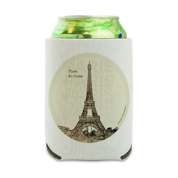 Paris, Je t'aime I Love You Eiffel Tower City Map Can Cooler - Drink Sleeve Hugger Collapsible Insulator - Beverage Insulated Holder