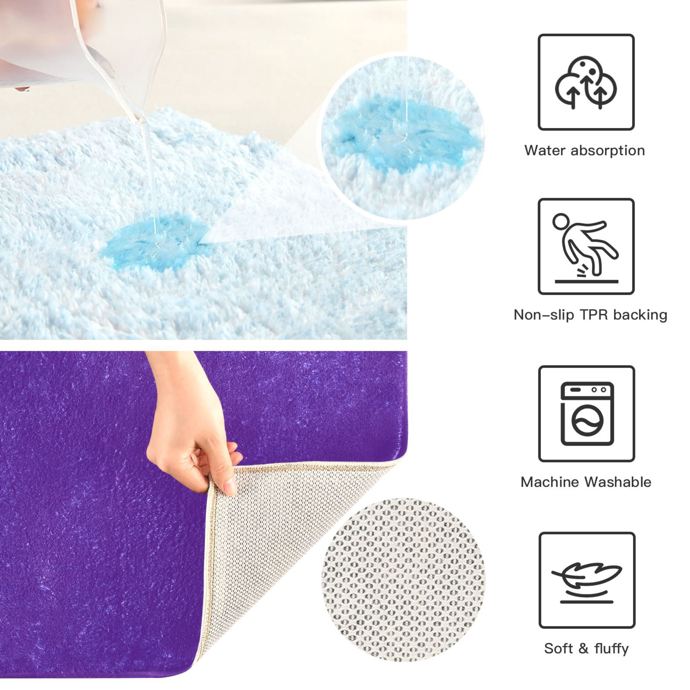 Ryvnso Dark Purple Bathroom Shaggy Rugs Toilet Mat Soft Contour Rug