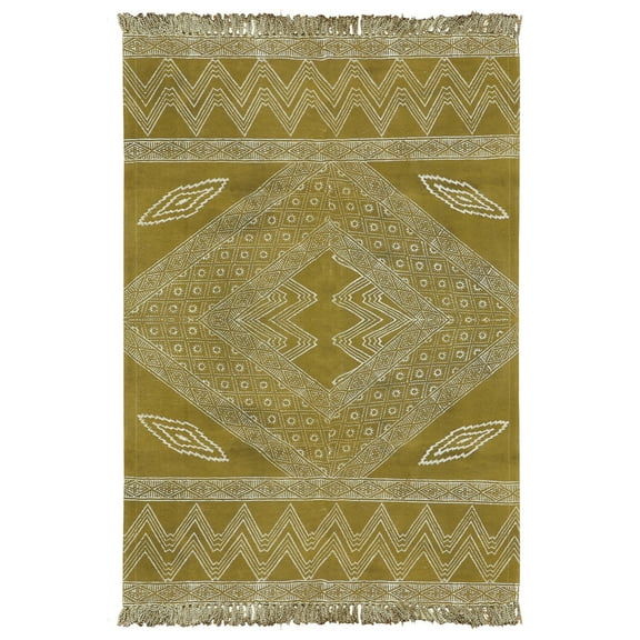 Casavani Cotton Handblock Printed Green Rug Area Rug for Entryway Kitchen Bathroom 2x3 feet