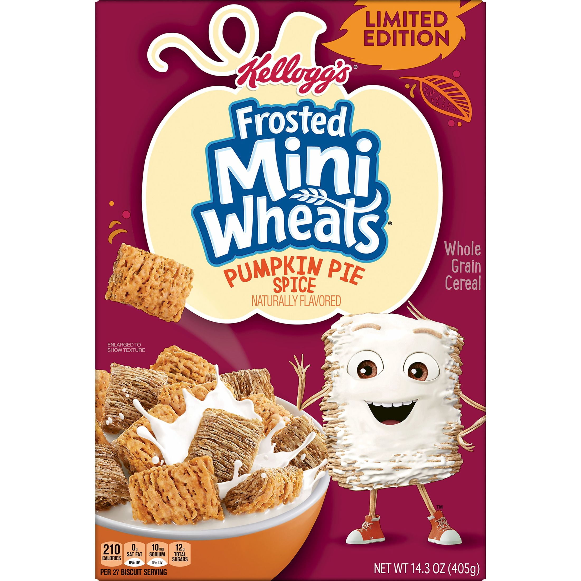 Kellogg's Frosted Mini Wheats Breakfast Cereal, Fiber Cereal, Kids Snacks, Pumpkin Pie Spice, 14.3oz Box (1 Box)
