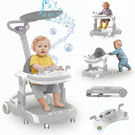 YUCHANG 4 in 1 Baby Walker with Wheels,Push Walker With Music Activity,Foldable and Height Adjustable