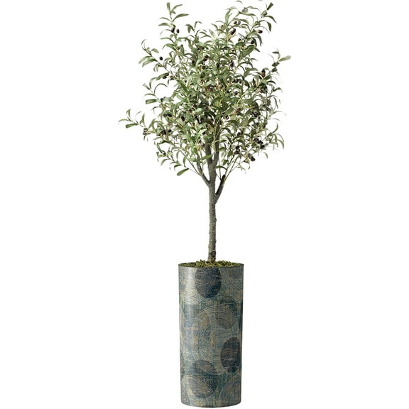 Artificial Tree in Contemporary Planter, Fake Olive Silk Tree for Indoor and Outdoor Home Decoration - 68" Overall Tall (Plant Pot Plus Tree)
