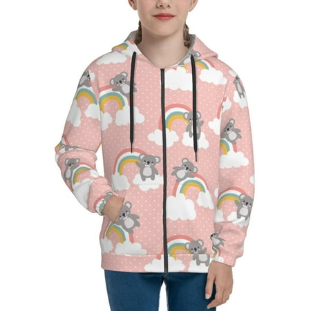 

Hoodies for Women Cute Rainbow Koala Long Sleeve Sweatshirt Drawstring Zip Up Hoodie with Pockets Teen Girl Clothes