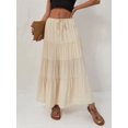 thumbnail image 4 of Faldas Largas Escalonadas para Mujer, Plisadas, en Forma de A, con Cintura Elástica Ajustable y Cordón Ajustable, Falda Larga . Beige M, 4 of 10