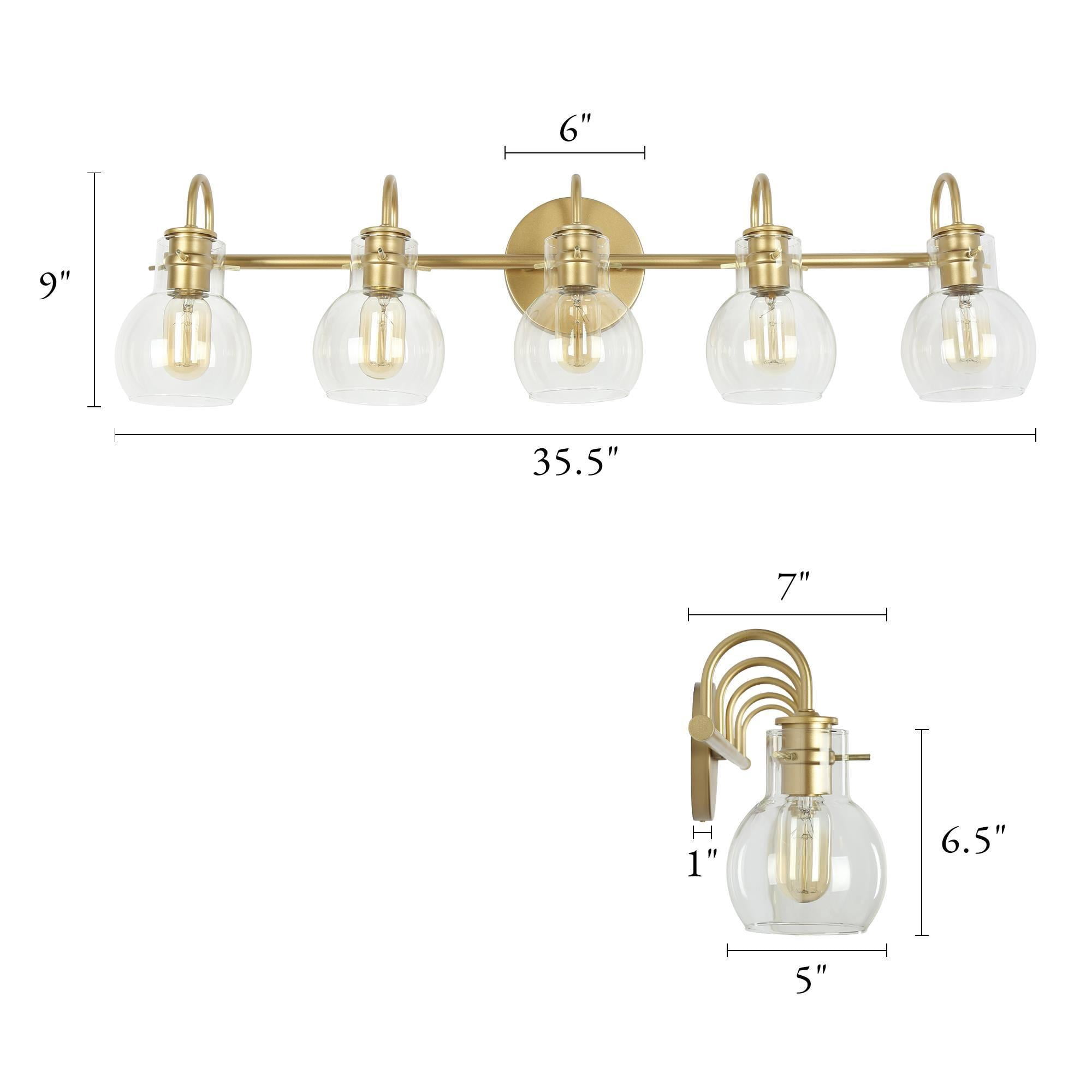 LNC 5-Light Gold Round Clear Glass Modern Bathroom Vanity Lighting Fixutre,25.5"Lx9"Hx7"D