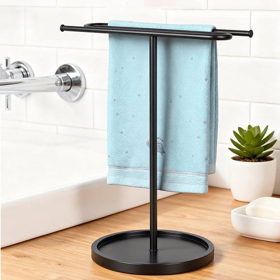 Towel Holder Stand, Hand Towel Holder Rack for Bathroom Countertop, Black