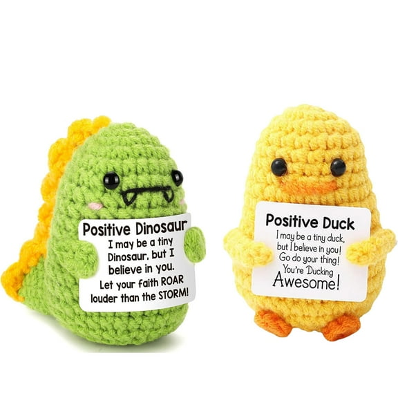 Birthday Gifts Mini Crochet Dinosaur and Positive Duck  Inspirational Motivational Gift for Women, Men, Coworkers, Friends, Emotional Decor for Birthday,or Any Special Occasion—for teenagers, girls,