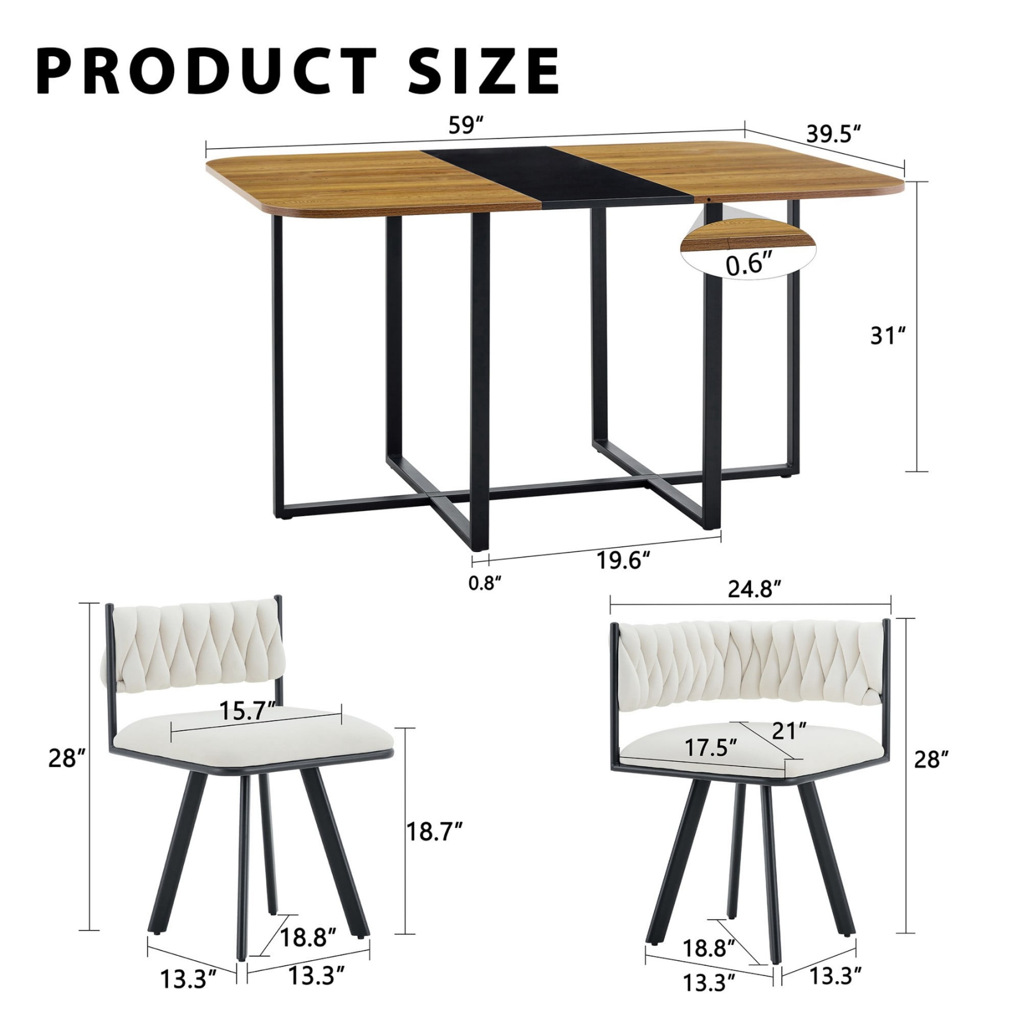 Alvantor 7-Piece Dining Table Set with Velvet Chairs, Wood Grain & Black Finish, Modern Tufted for Small Spaces