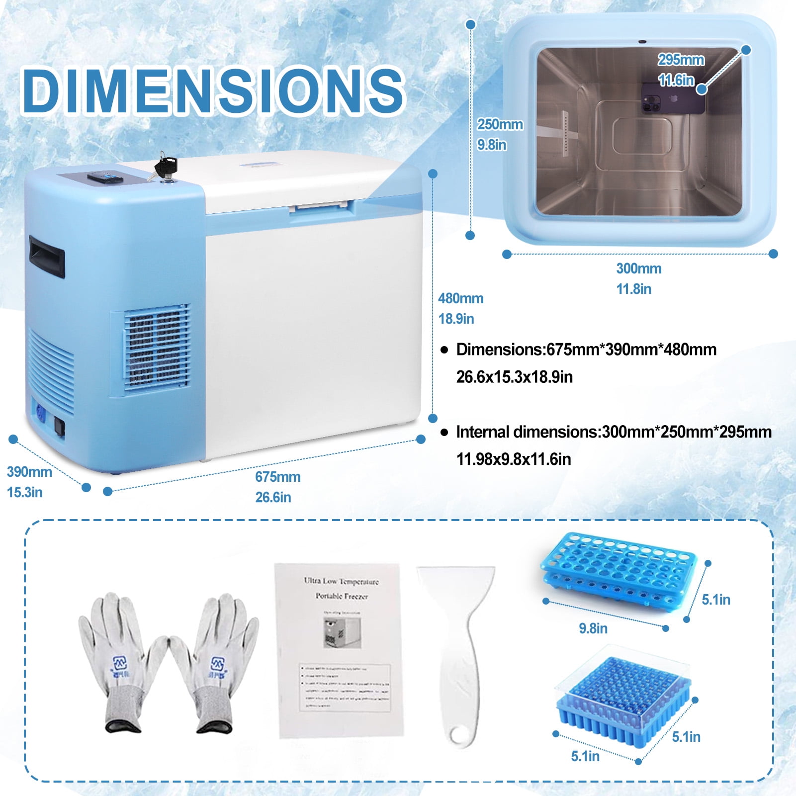CVHVBH Lab Cryogenic Freezer, -86℃(-122.8℉) 20L Ultra Low Temperature Freezer, Portable Medical Refrigerator, Countertop Freezer for Laboratory, Lab Refrigerators for Scientific Research