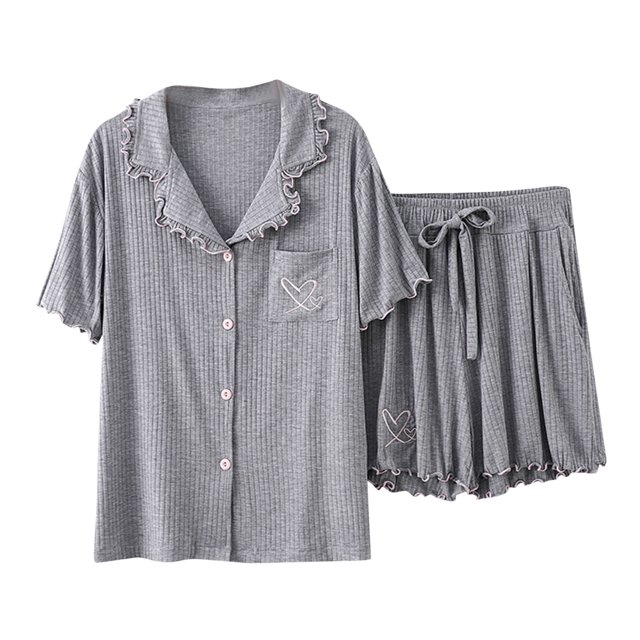 cfhntfmh Womens Pajama Sets Button down Short Sleeve Shirts and Drawstring Waisted Shorts Sleeping Loungewear Sets M-L