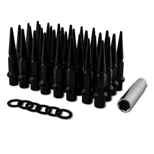 3214x2.0 Black Metal Lugz SpikedDually Shank Style Lug Nuts Full Kit