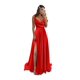 thumbnail image 1 of Vestido de fiesta Monvelli con cuello vuelto, corte en A, dividido, rojo satinado, talla 12, 1 of 7