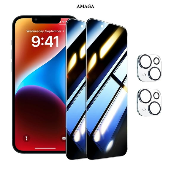 [2 2 Pack]AMAGA Compatible with iPhone 14 Privacy Screen Protector with Camera Lens Protector,[9H Hardness],Case Friendly Tempered Glass Film