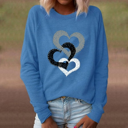 sebulube Women's Cross Love Print O Neck Loose Sweater Long Sleeve Casual Blouse Top