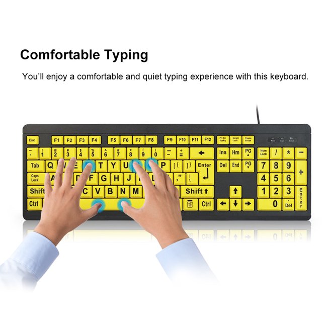 Amdohai Wired USB Large Print Computer Keyboard for Low Vision Users High Contrast 104 Keys Letters for Old Men