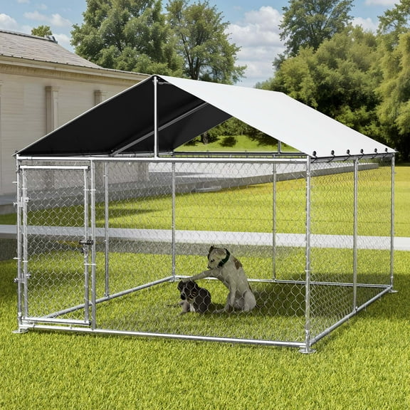 Dextrus 7.5'x7.5' Outdoor Dog Kennel with Metal Dog Gate, Outdoor Dog Enclosure with Roof, Heavy Duty Dog Kennel for Outdoor Backyard Farm