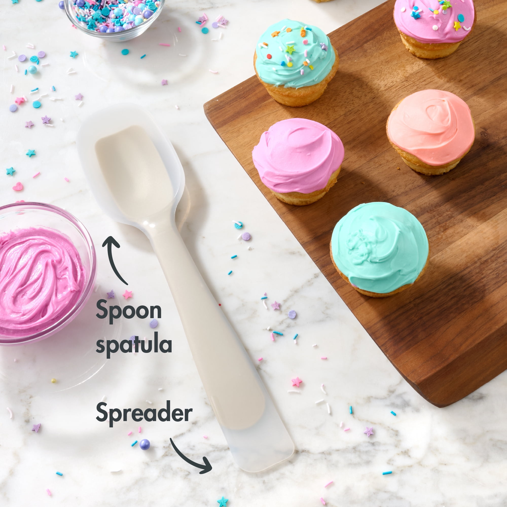 Mainstays Dual-Ended Turner and Solid Spoon Scraper, Light Gray