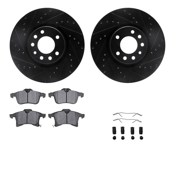 Dynamic Friction Company Front Brake Rotors-Drilled and Slotted-Black with 5000 Advanced Brake Pads includes Hardware 8512-65010