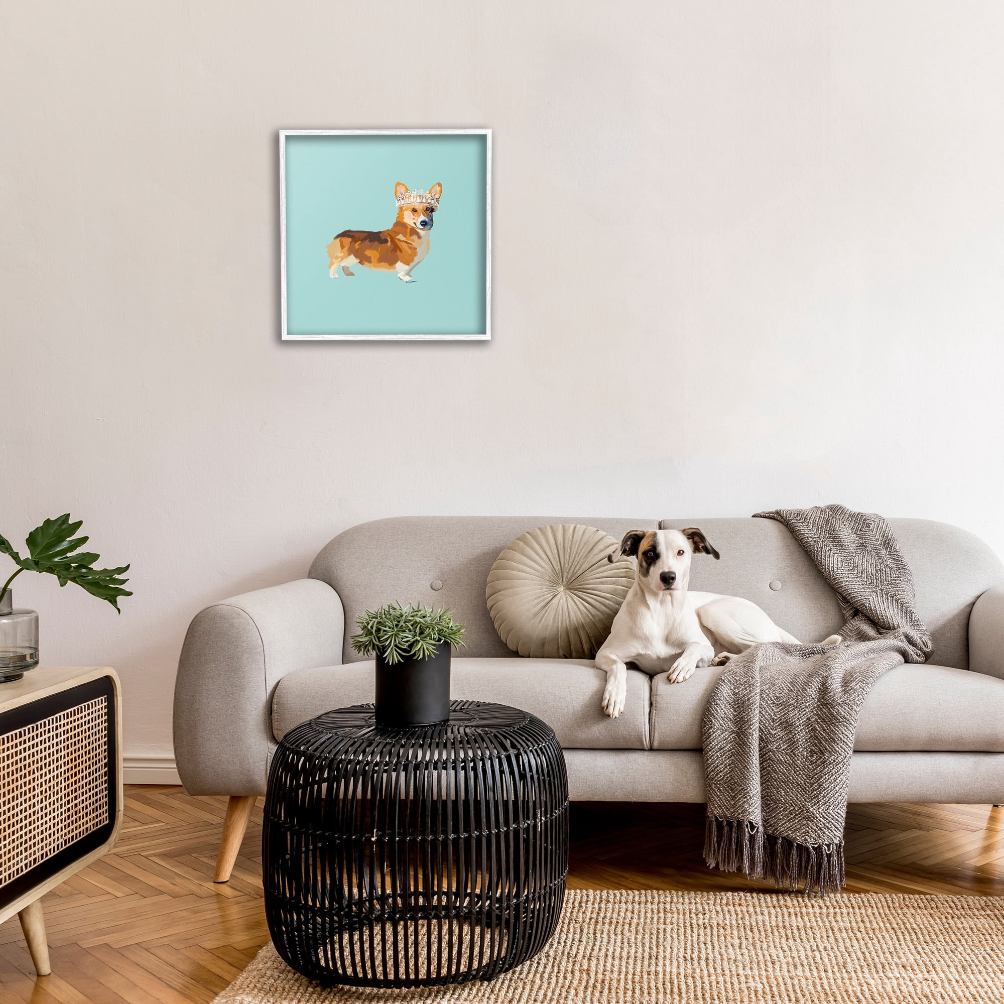 Stupell Industries Royal Corgi with Crown Animals & Insects Painting White Framed Art Print Wall Art, 24 x 24