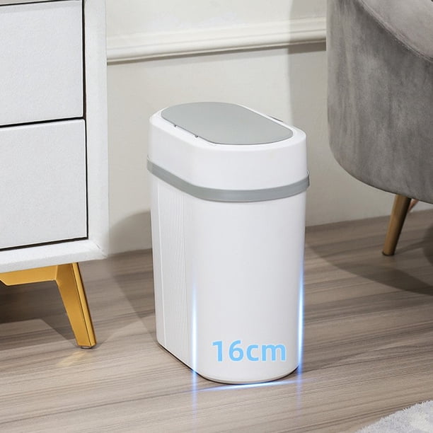 Papelera con sensor inteligente, modelo a batería, automática, abatible, cerrada, silenciosa, impermeable, organizador de papelera para baño, papelera de plástico inteligente sin costuras