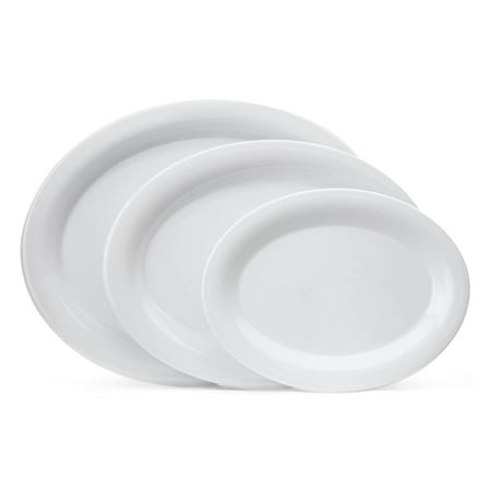 

OP-120-EW-BK Melamine Oval Serving Platter / Dinner Plate 12” x 9” Etched Black (Set of 12)