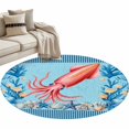 thumbnail image 2 of Summer Coastal Round Living Room Rugs 3.3 ft, Ocean Red Squid Blue Starfish Nautical Coral Washable Area Rug with Non-Slip Sturdy Edge Binding Round Front Door Mat Floor Carpet for Entryway, 2 of 9